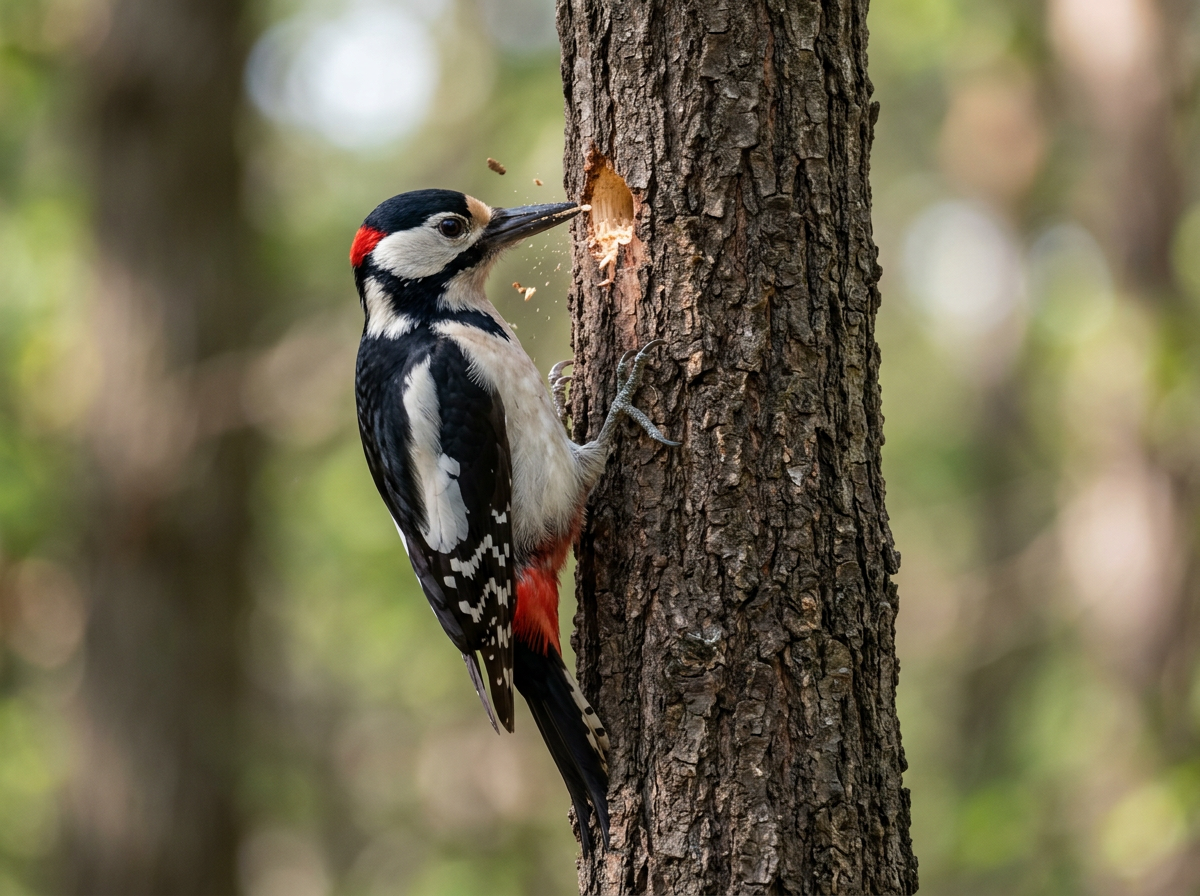 A woodpecker clinging to a tree trunk